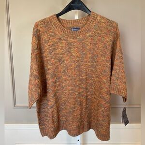 Democracy NWT 3X Sweater Chunky Knit Colorful Textured Knit 3/4 sleeve Crew Neck
